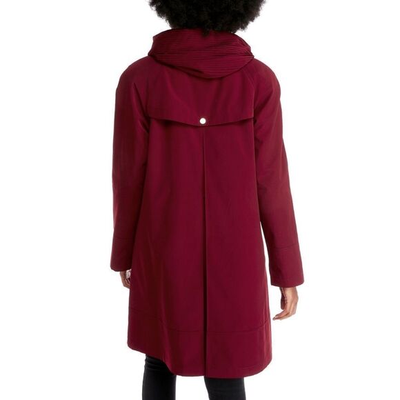 New! GALLERY Women's Pleated Hood Rain Coat With Removable Liner Red Size Small - Picture 3 of 4